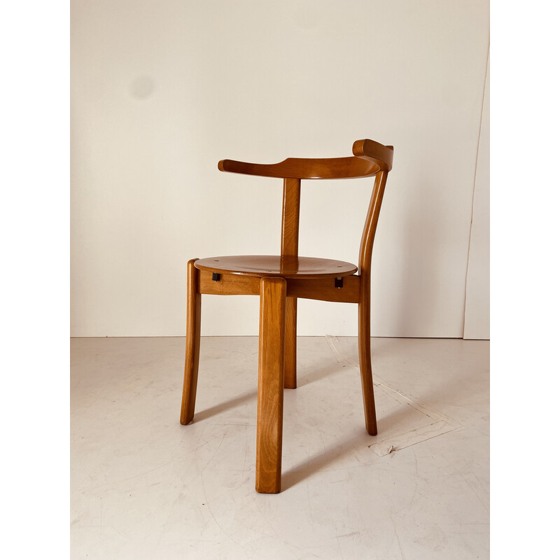 Set of 4 vintage chairs in solid beechwood and bentwood, Italy 1970