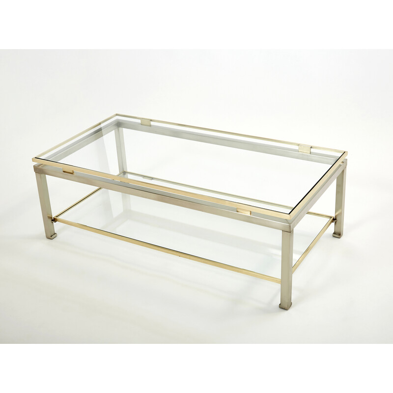 Vintage steel and brass coffee table by Guy Lefèvre for Maison Jansen, 1970