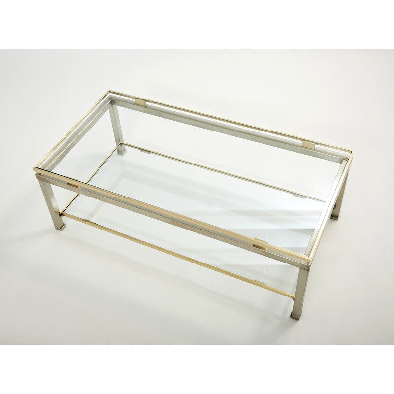Vintage steel and brass coffee table by Guy Lefèvre for Maison Jansen, 1970