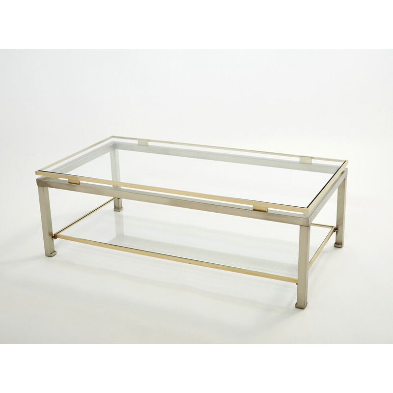 Vintage steel and brass coffee table by Guy Lefèvre for Maison Jansen, 1970