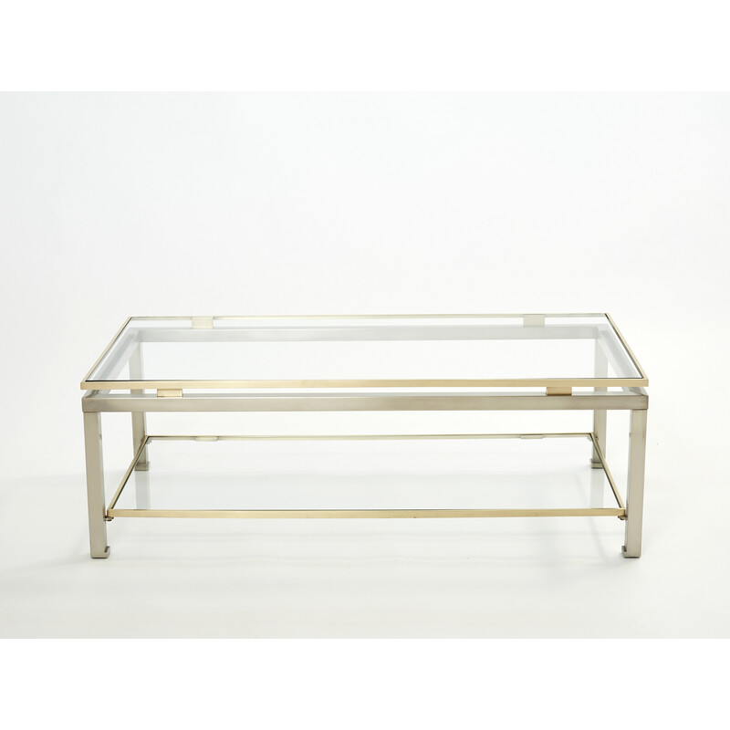 Vintage steel and brass coffee table by Guy Lefèvre for Maison Jansen, 1970