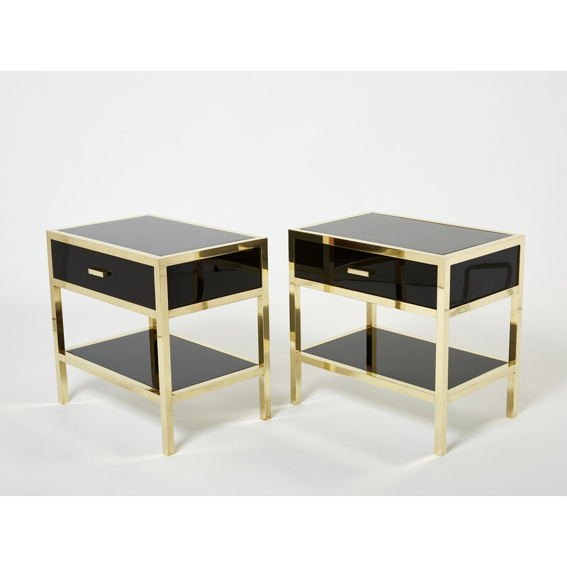 Pair of vintage night stands in lacquer and brass by Michel Pigneres, 1970