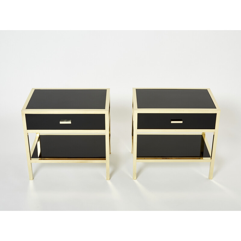 Pair of vintage night stands in lacquer and brass by Michel Pigneres, 1970
