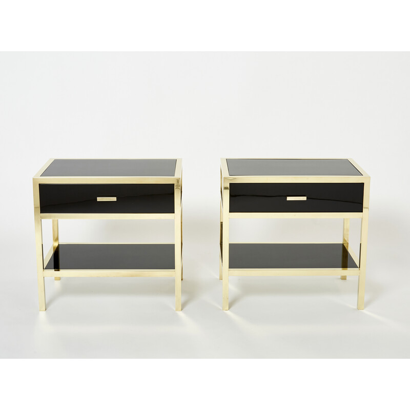 Pair of vintage night stands in lacquer and brass by Michel Pigneres, 1970