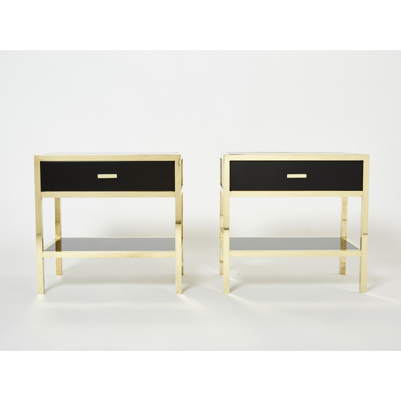 Pair of vintage night stands in lacquer and brass by Michel Pigneres, 1970