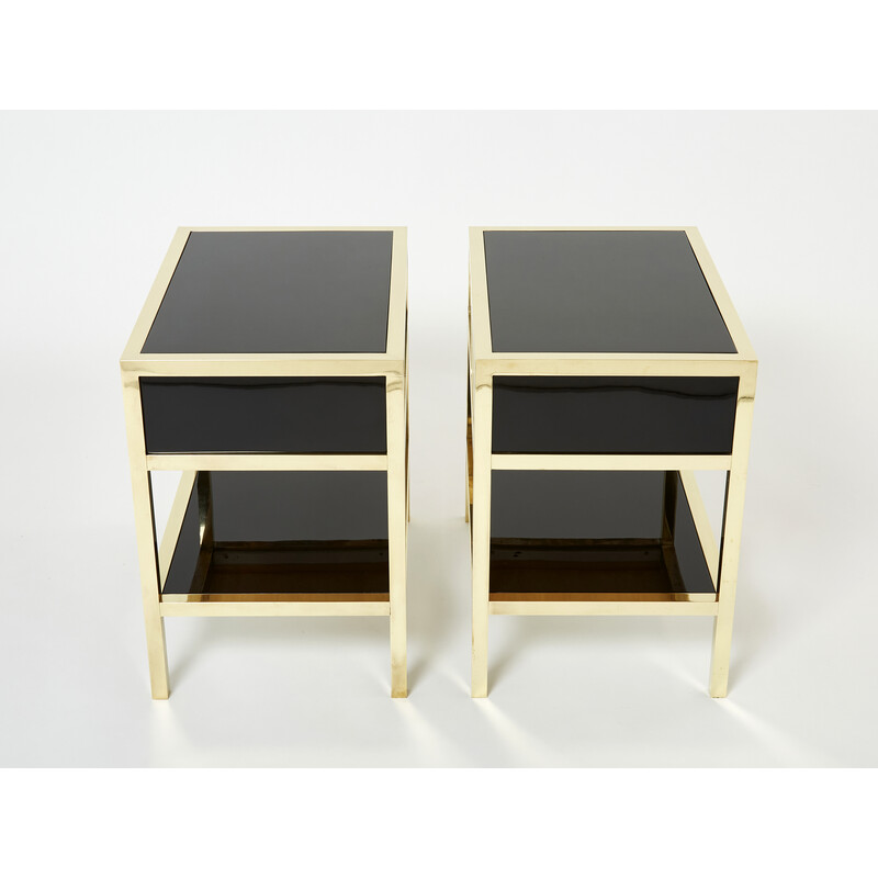 Pair of vintage night stands in lacquer and brass by Michel Pigneres, 1970