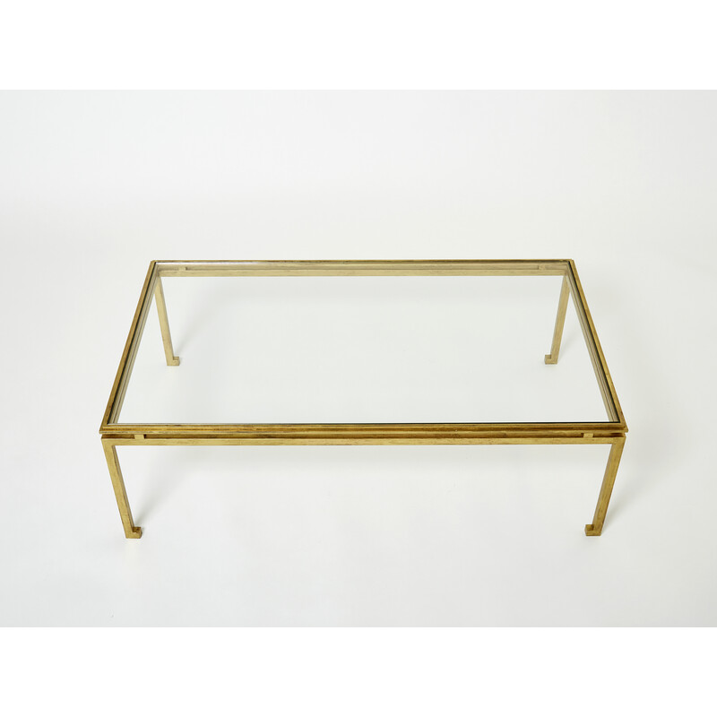 Vintage wrought iron and glass coffee table by Maison Ramsay, 1950