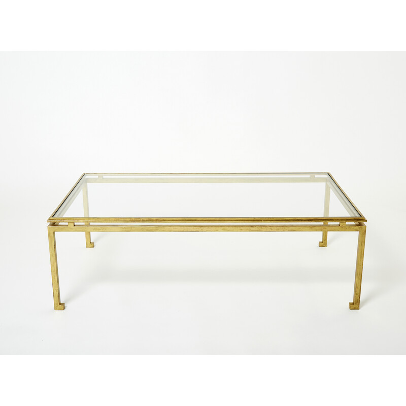 Vintage wrought iron and glass coffee table by Maison Ramsay, 1950