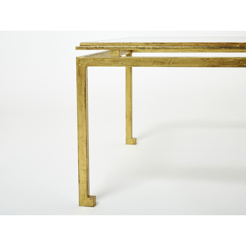 Vintage wrought iron and glass coffee table by Maison Ramsay, 1950