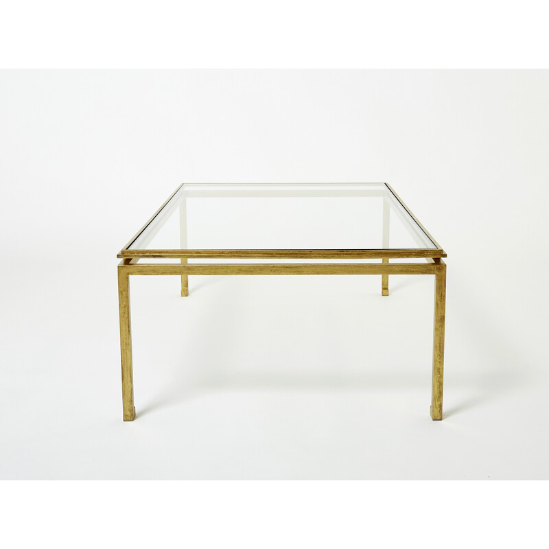 Table basse vintage en fer forgé doré et verre par la Maison Ramsay, 1950