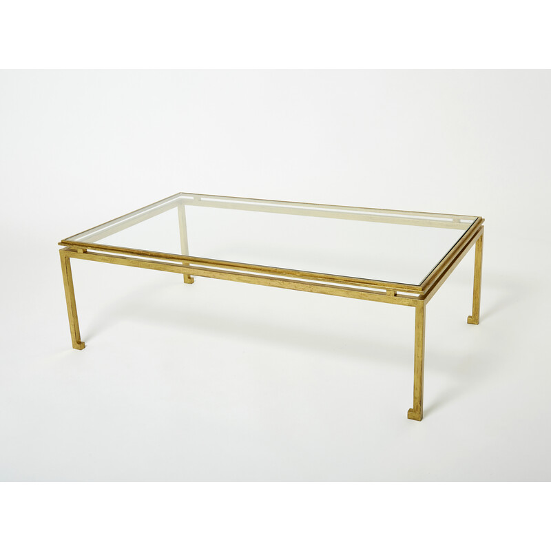 Vintage wrought iron and glass coffee table by Maison Ramsay, 1950