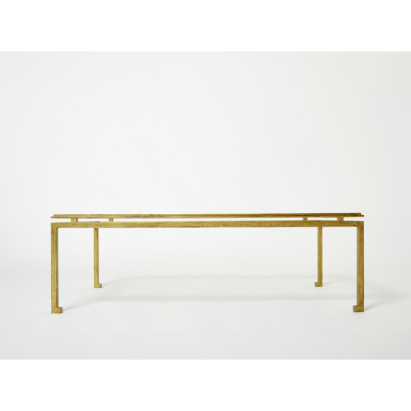 Vintage wrought iron and glass coffee table by Maison Ramsay, 1950