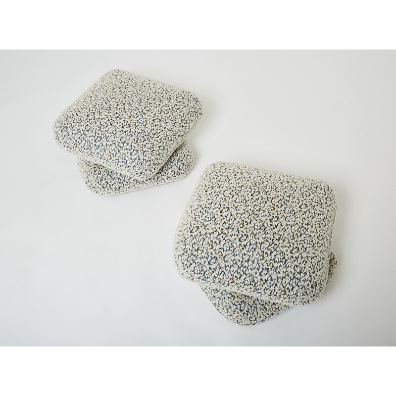 Coppia di pouf vintage in lana vergine e alpaca con riccioli di Jacques Charpentier per Jansen, 1970