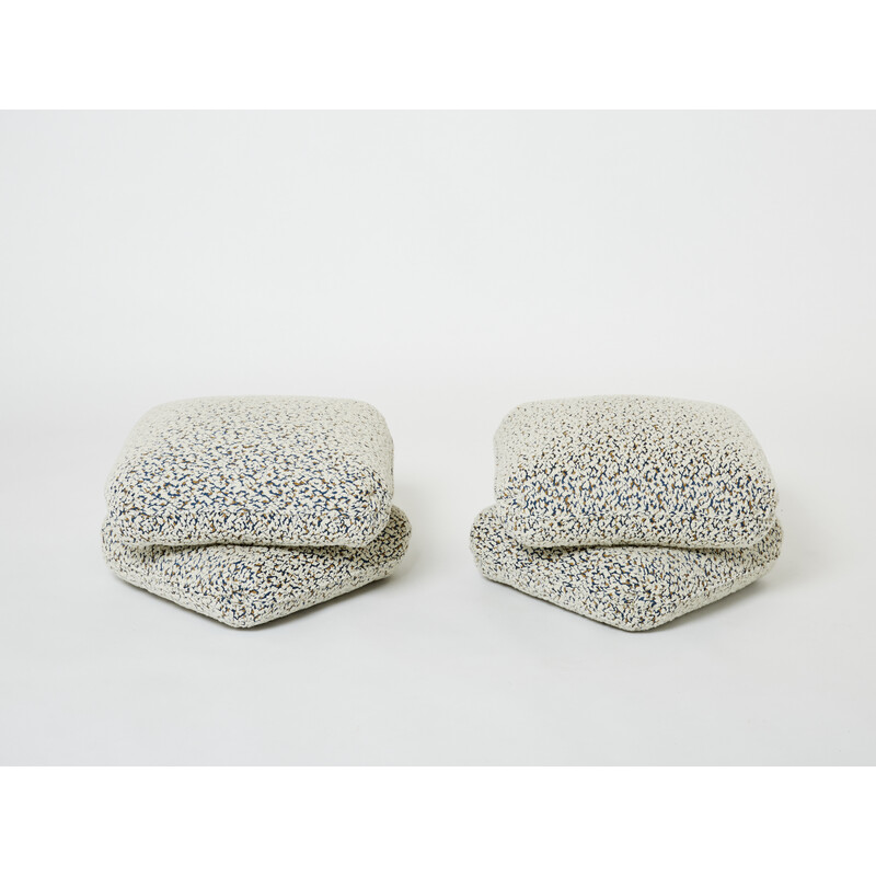 Pair of vintage poufs in virgin wool and alpaca with curls by Jacques Charpentier for Jansen, 1970