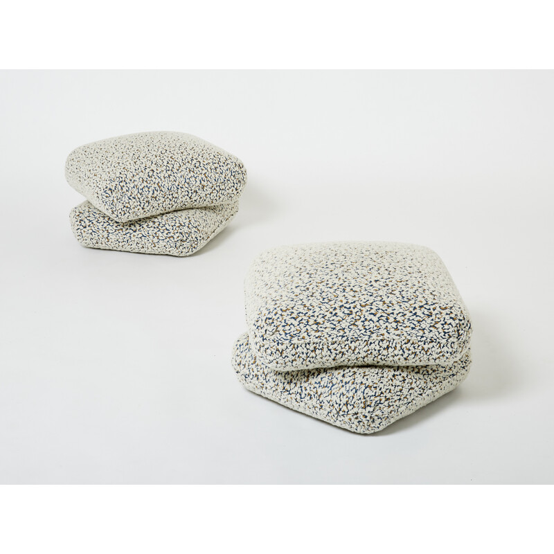 Pair of vintage poufs in virgin wool and alpaca with curls by Jacques Charpentier for Jansen, 1970
