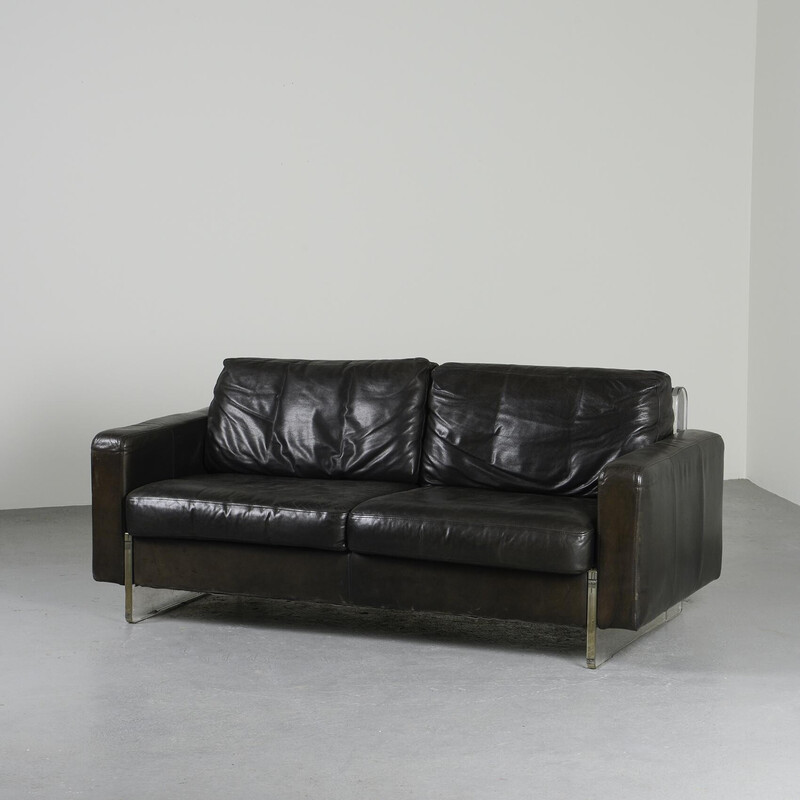 Vintage leather and plexiglass sofa, USA 1970