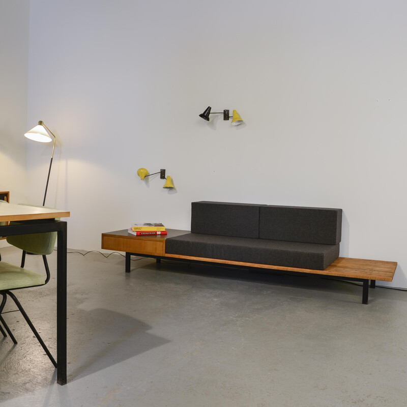 Vintage Cansado bench with ashwood box by Charlotte Perriand, 1950