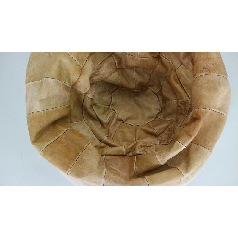 Pouf Bean Bag vintage in pelle patchwork cognac di De Sede, Svizzera 1970