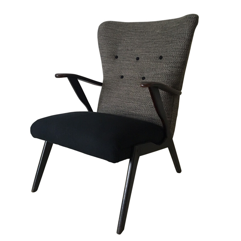 Black and grey wingback chair - 1950s