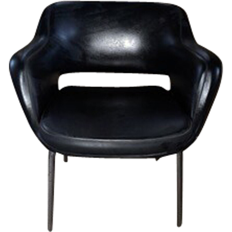 Vintage black leather armchair by Eero Saarien for Cassina