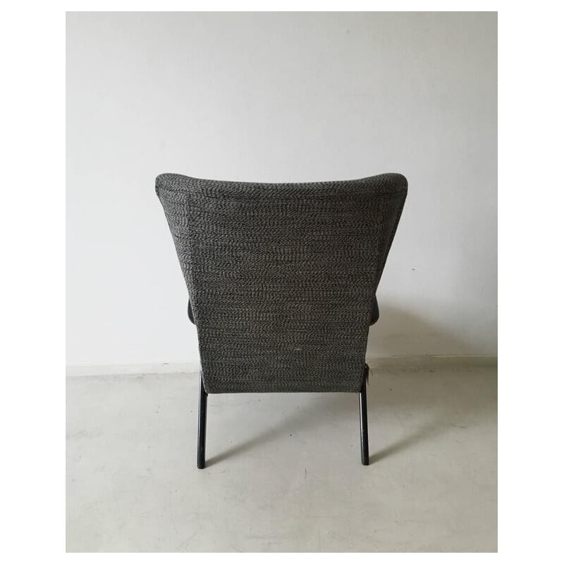 Black and grey wingback chair - 1950s