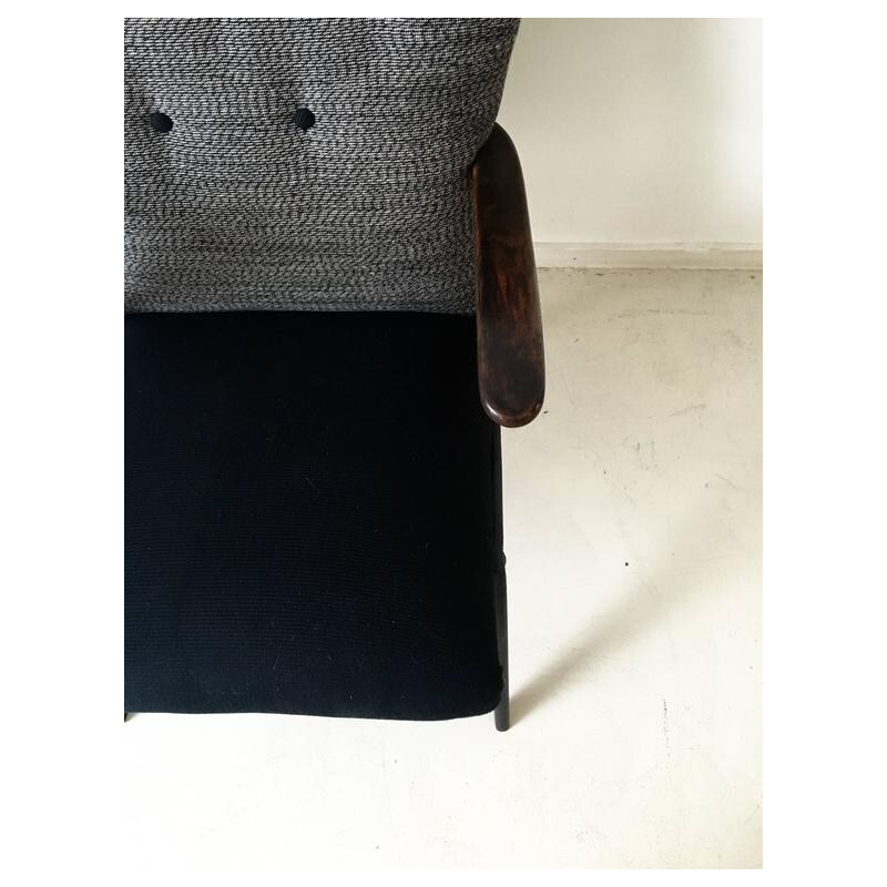 Vintage zwarte en grijze fauteuil - 1950