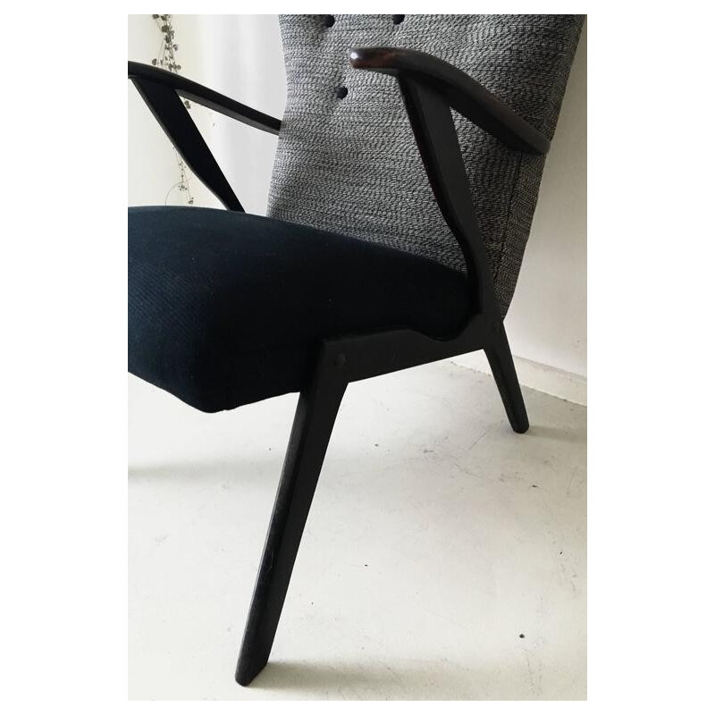 Black and grey wingback chair - 1950s