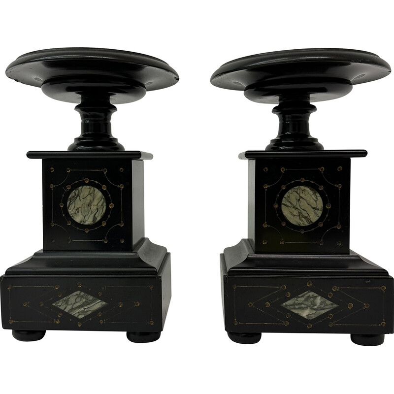 Pair of vintage black marble candlesticks, 1930s