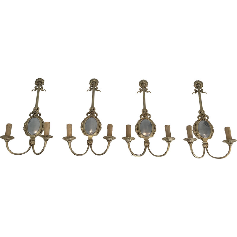 Set di 4 lampade da parete vintage in bronzo e cromo, Francia anni '30