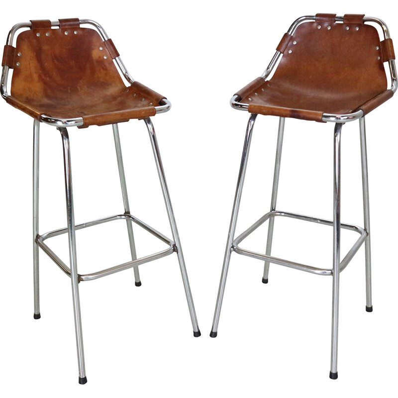 Pair of vintage bar stools, Charlotte Perriand selection for Les Arc, France 1960
