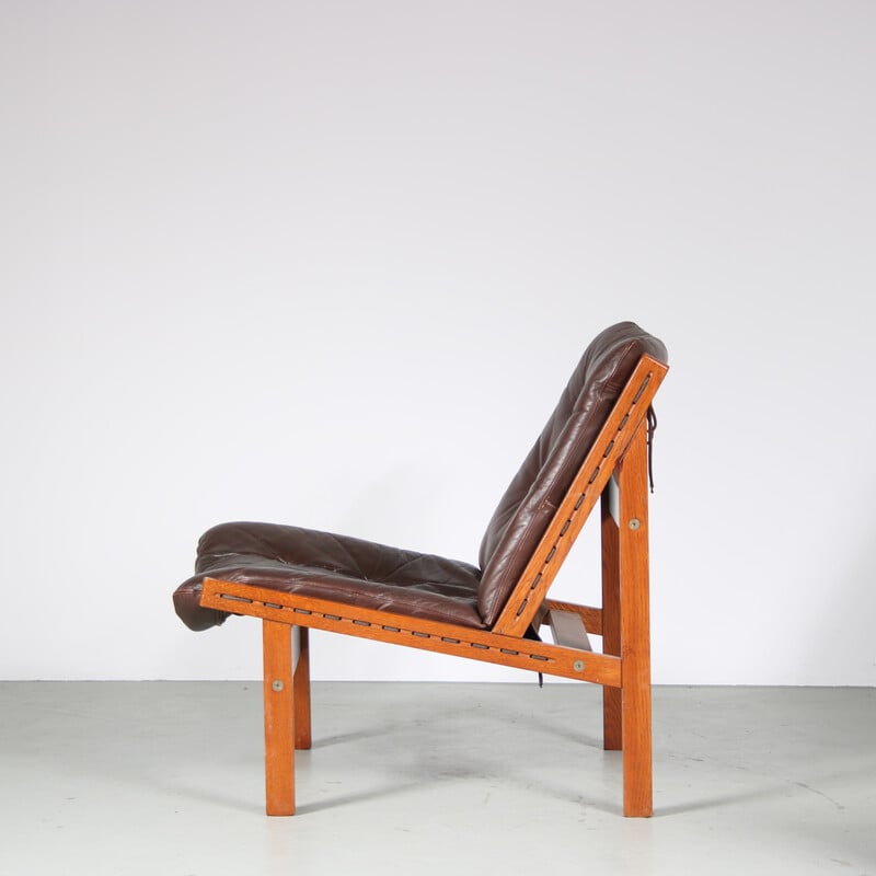 Cadeira de braços Vintage "cadeira de caça" com otomano por Torbjorn Afdal para Bruksbo, Noruega anos 60