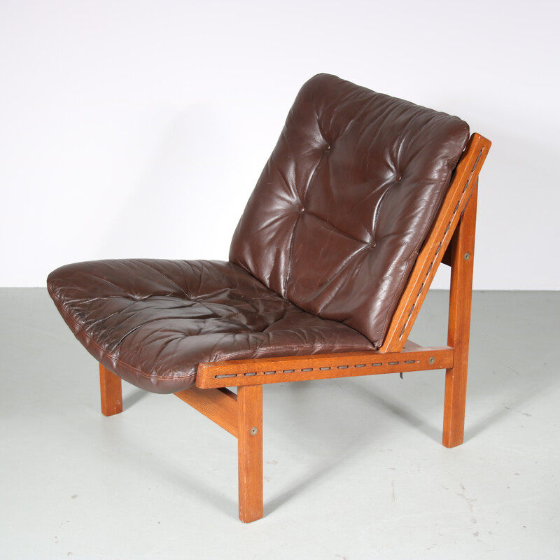 Fauteuil vintage "Hunting chair" avec ottoman par Torbjorn Afdal pour Bruksbo, Norvège 1960