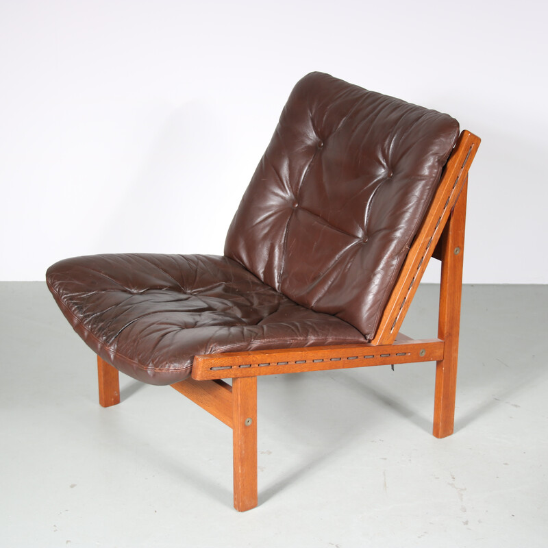 Poltrona vintage "Hunting chair" con pouf di Torbjorn Afdal per Bruksbo, Norvegia 1960