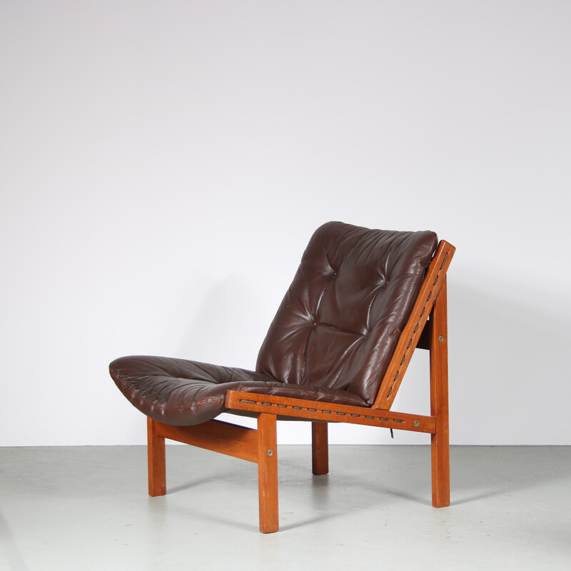 Vintage “Hunting chair” armchair with ottoman by Torbjorn Afdal for Bruksbo, Norway 1960s