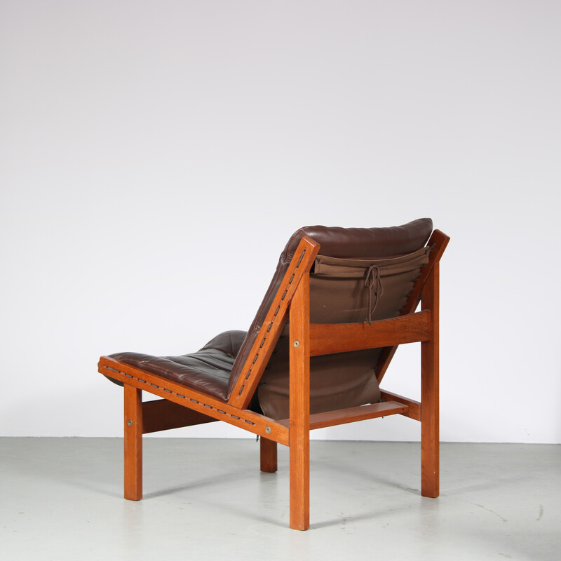 Poltrona vintage "Hunting chair" con pouf di Torbjorn Afdal per Bruksbo, Norvegia 1960