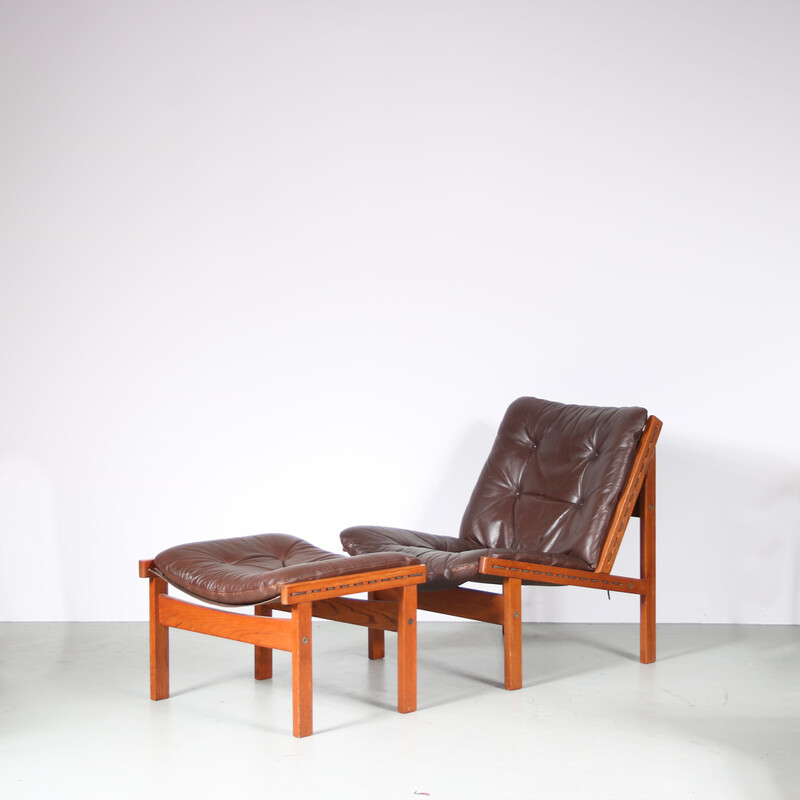 Vintage “Hunting chair” armchair with ottoman by Torbjorn Afdal for Bruksbo, Norway 1960s