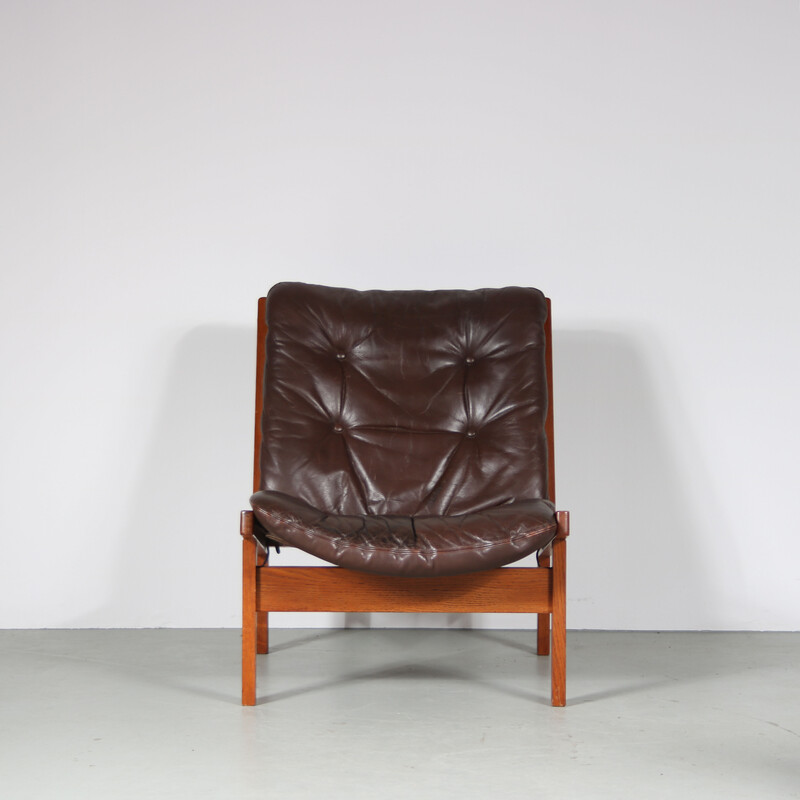 Vintage "Jachtstoel" fauteuil met voetenbankje van Torbjorn Afdal voor Bruksbo, Noorwegen 1960