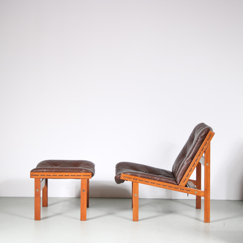 Vintage “Hunting chair” armchair with ottoman by Torbjorn Afdal for Bruksbo, Norway 1960s