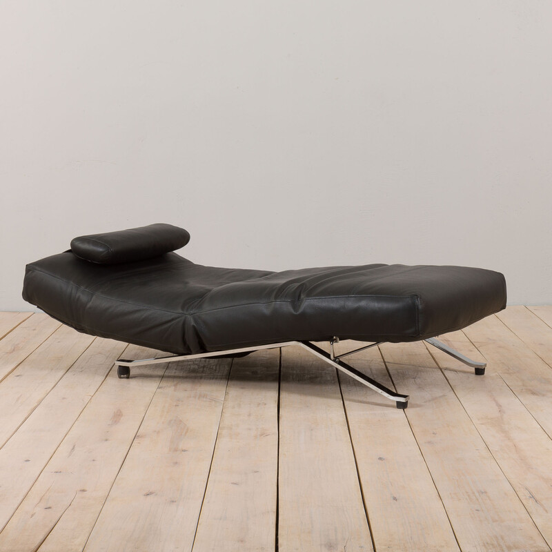 Vintage daybed in black leather and chrome base by Jens Juul Eilersen, Denmark 1980s