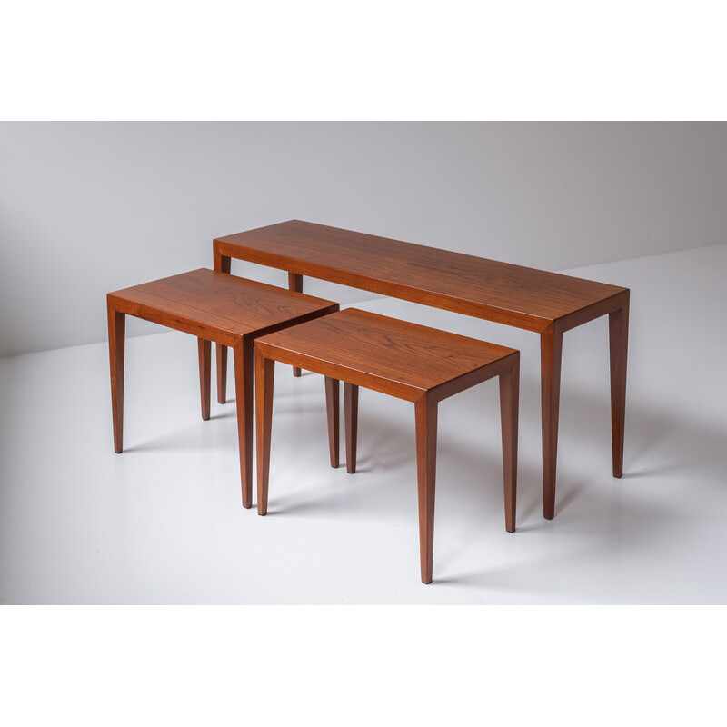 Set of 3 vintage teak nesting tables by Severin Hansen Jr. for Haslev Møbelsnedkeri, Denmark 1960s