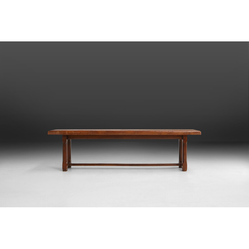 Art Deco vintage oakwood church bench, Belgium 1940s