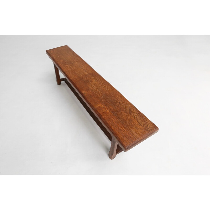 Art Deco vintage oakwood church bench, Belgium 1940s