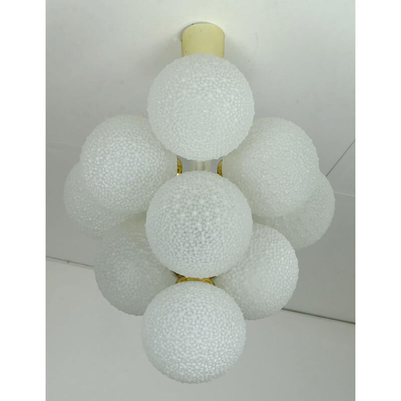 Snowball Sputnik chandelier in white glass and brass- 1960s