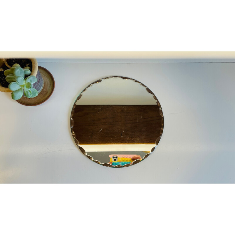 Vintage ronde afgeschuinde tafel spiegel
