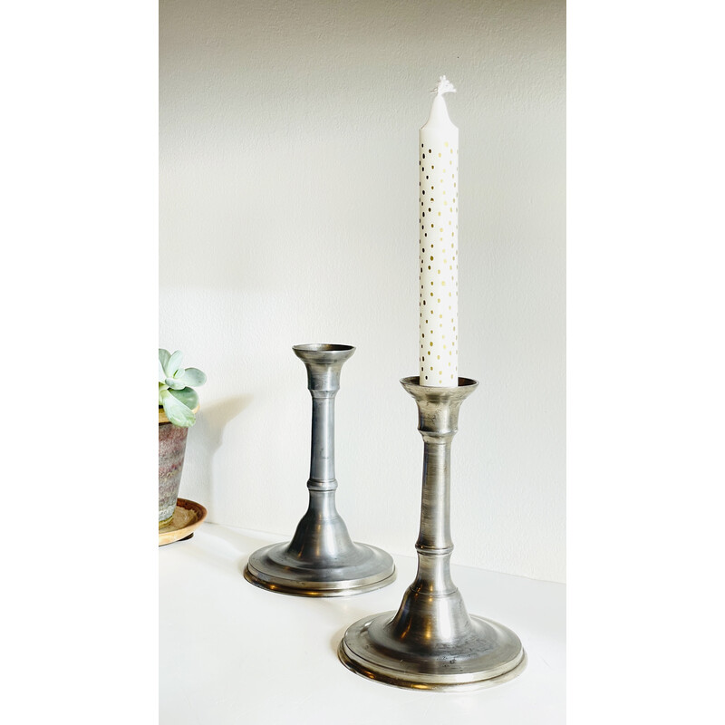 Antique Pewter Candlesticks, pair
