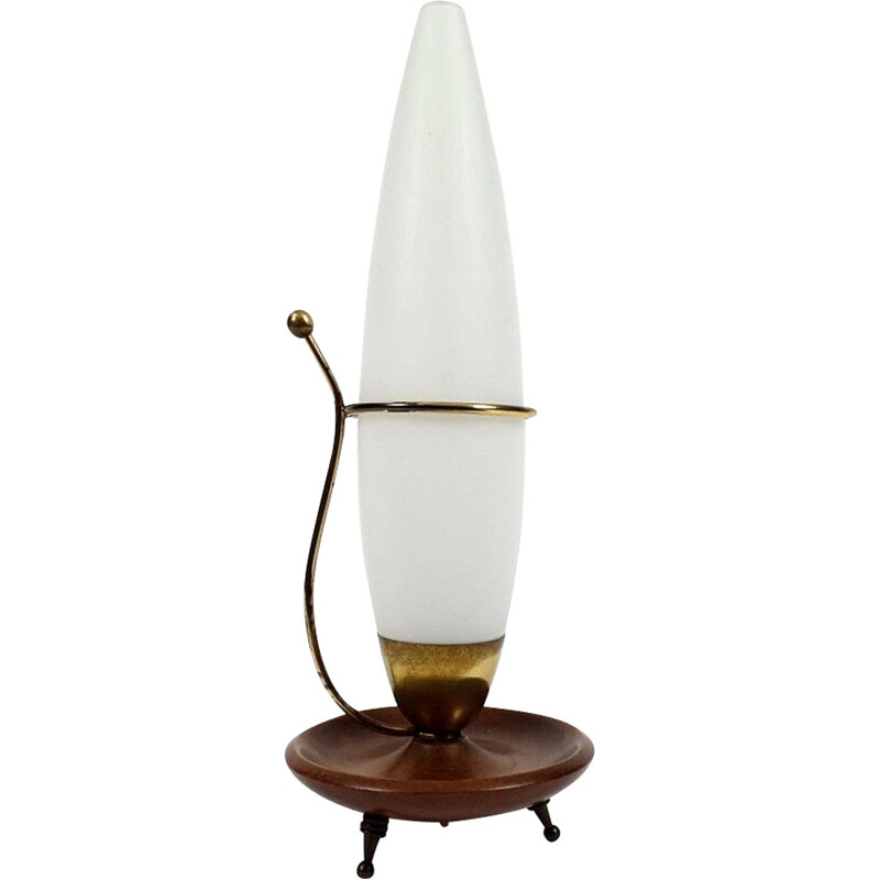 Opaline, brass and wood lamp - 1950s