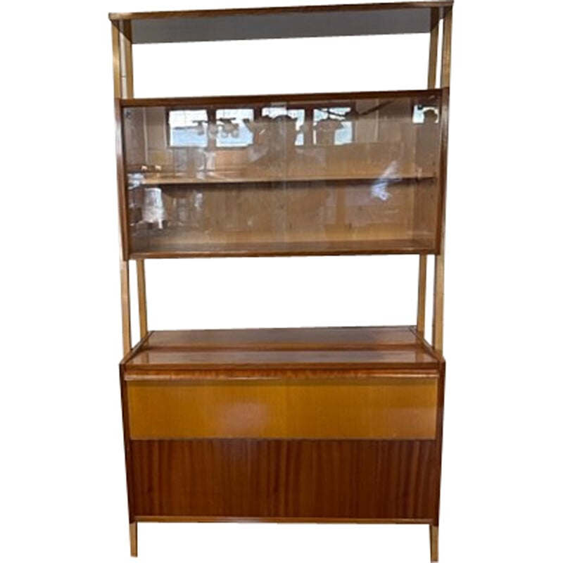 Vintage Monti highboard with glass panels and a flap by Frantisek Jirak, Czechoslovakia 1960s