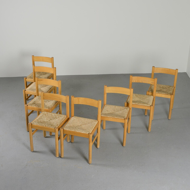 Set of 8 vintage chairs Les Arcs, selection of Charlotte Perriand