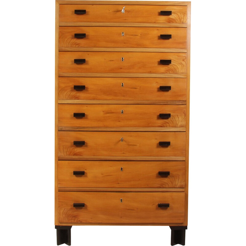 Tall Danish elm chest of drawers - 1940s