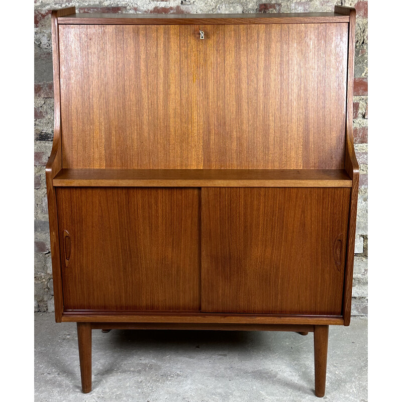 Danish scandinavian vintage secretary in blond teak, 1960s